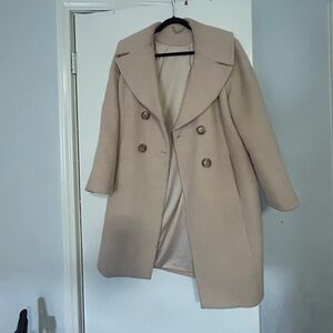 Elie Tahari Cream Double-Breasted Coat